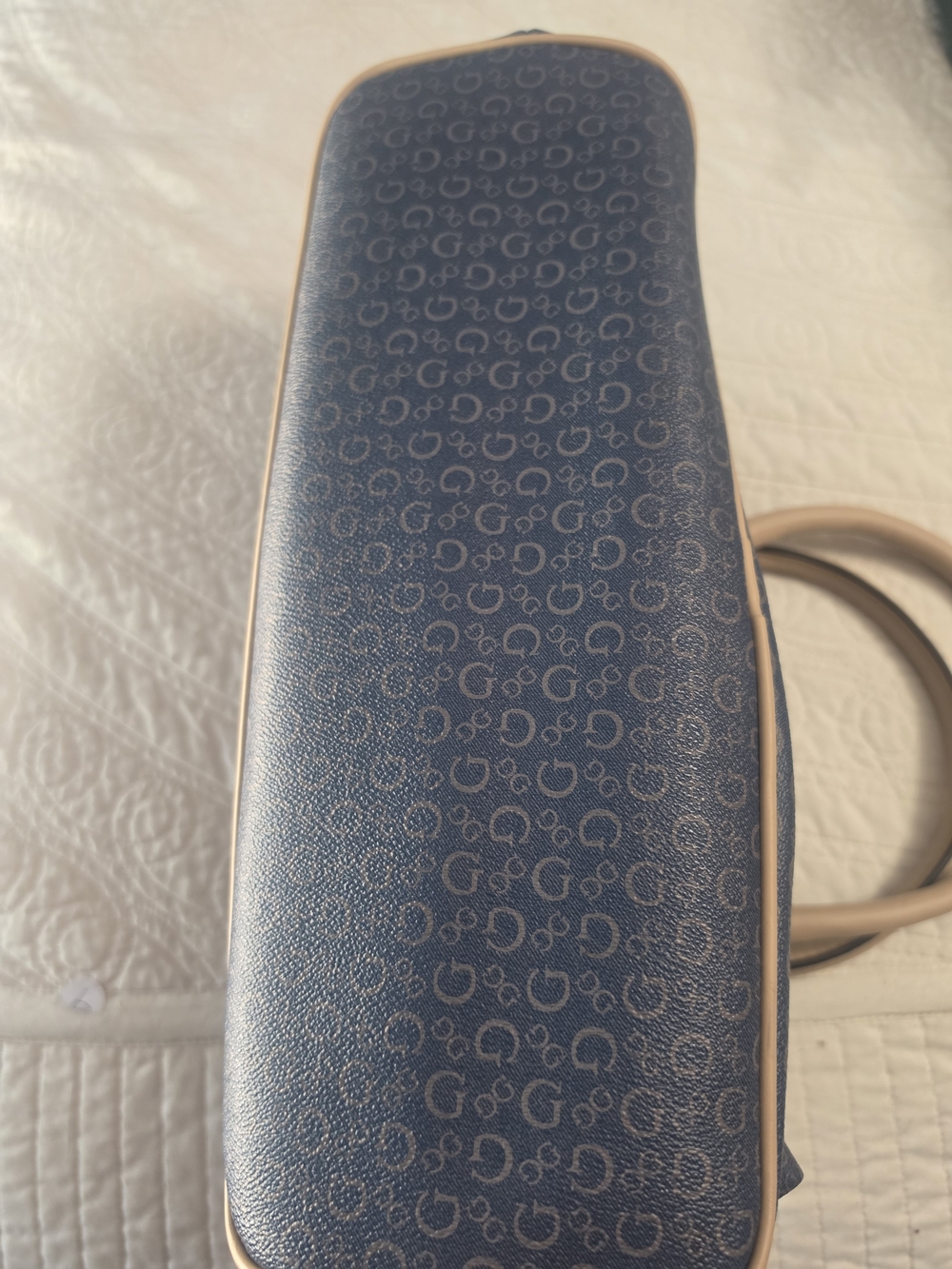 GUESS Blue Logo Tote with Beige Trim - Picture 5 of 9